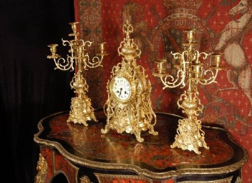 fig 2. ***** SOLD ***** Japy Freres Gilt Brass Rococo Clock Set ~ French - Circa 1890 ~